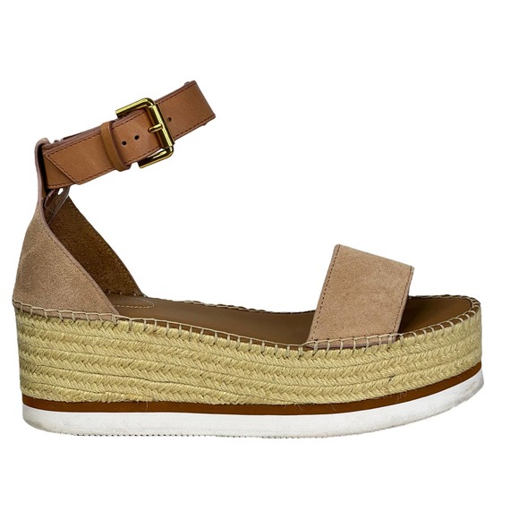 See By Chloe Shoes - See By Chloe Glyn Platform Espadrille Tan Heels Ankle Strap Summer Sandals 11 41